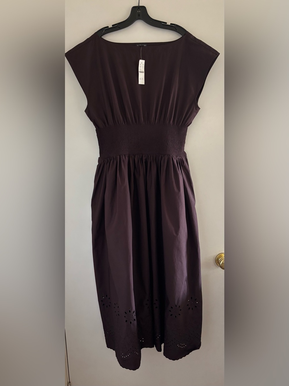 J. Crew Smocked Eyelet-Hem Dress in Cotton Poplin Brown - Picture 3 of 4